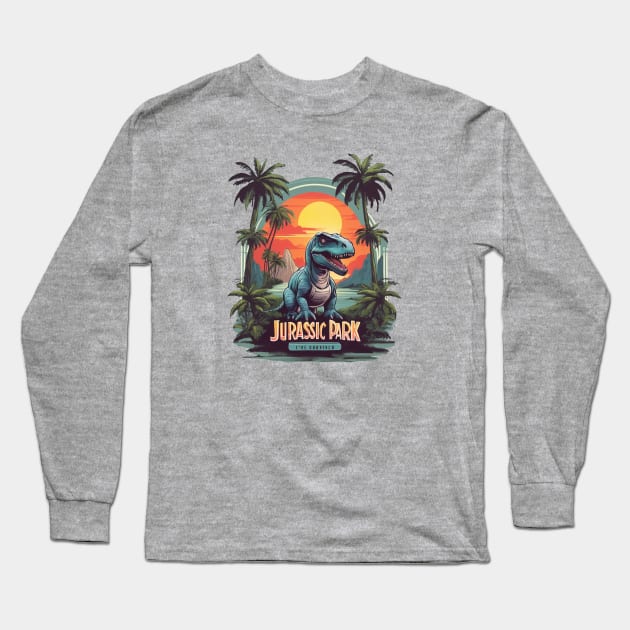 Retro Design Jurassic Park Long Sleeve T-Shirt by huefinder